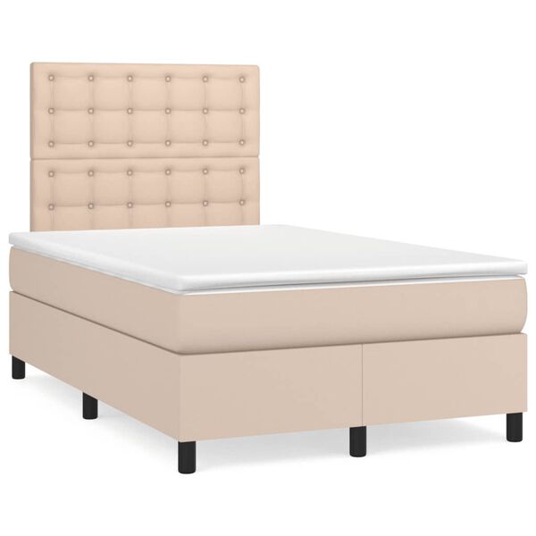 vidaXL Pat box spring cu saltea, cappuccino, 120x200cm piele ecologică