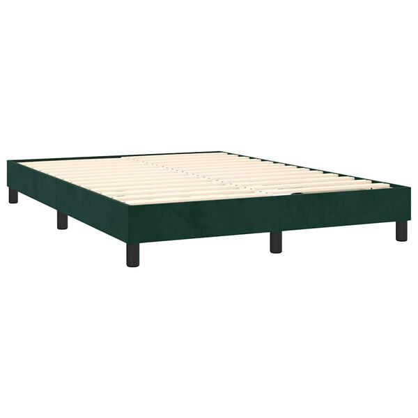 vidaXL Pat box spring cu saltea, verde &icirc;nchis, 140x200 cm, catifea