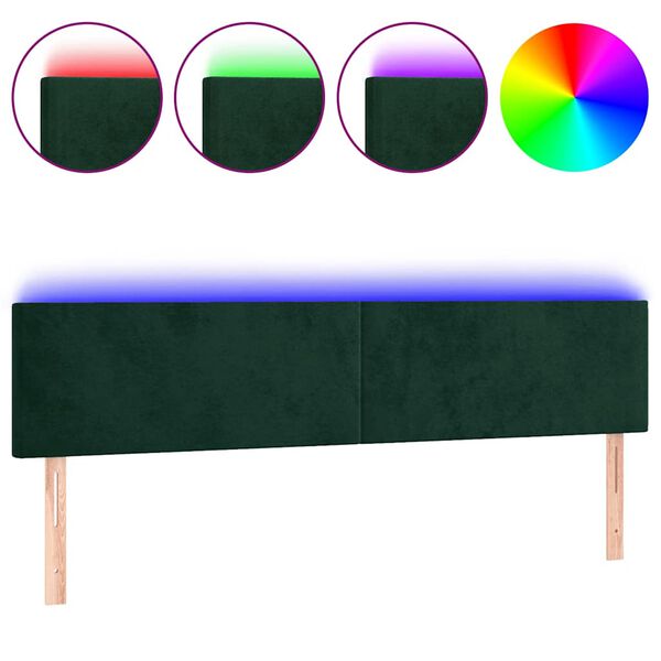 vidaXL Tăblie de pat cu LED, verde &icirc;nchis, 180x5x78/88 cm, catifea