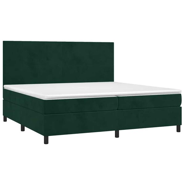 vidaXL Pat box spring cu saltea, verde &icirc;nchis, 200x200 cm, catifea