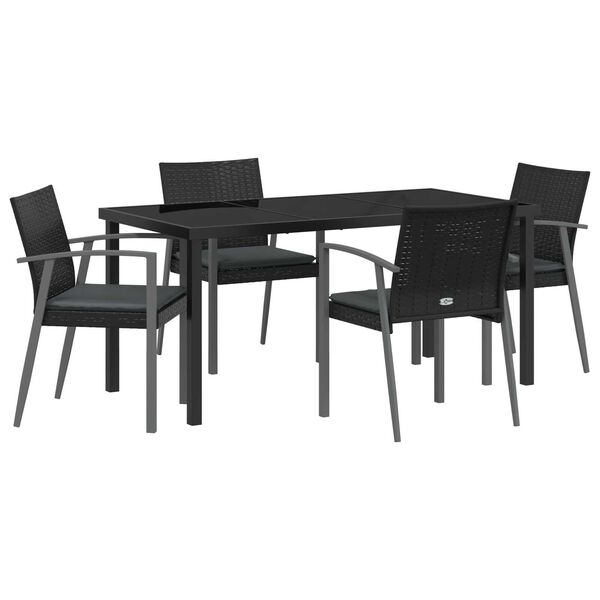 vidaXL Set de masă pentru grădină 5 pcs Negru și Gri Ratan PE