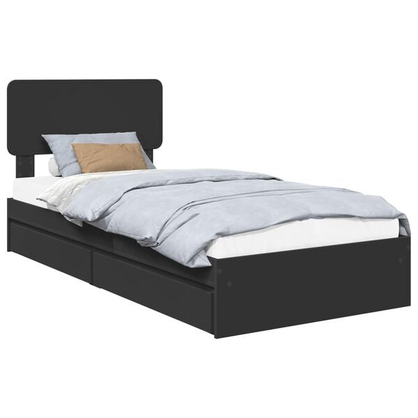 vidaXL Pat cu storage cu headboard Negru 90 x 190 cm Lemn compozit