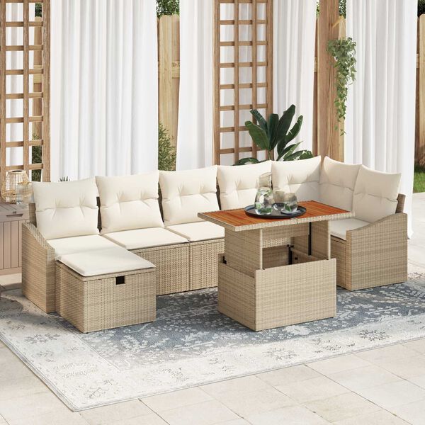 vidaXL Set de canapele pentru grădină cu pernă 8 pcs Bej Rattan poli
