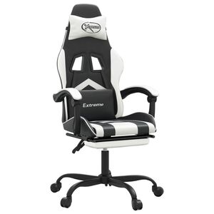 vidaXL Scaun gaming pivotant/suport picioare negru/alb piele eco