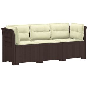 vidaXL Sofa de grădină cu 3 locuri, cu perne, aspect de rattan PP Maro