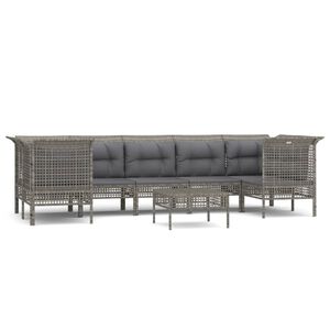 vidaXL Set mobilier de grădină cu perne, 8 piese, gri, poliratan