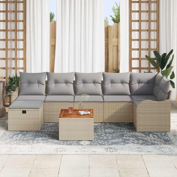 vidaXL Set de canapele pentru grădină cu pernă 8 pcs Bej Rattan poli
