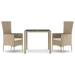 vidaXL Set mobilier de grădină cu perne, 3 piese, bej, poliratan