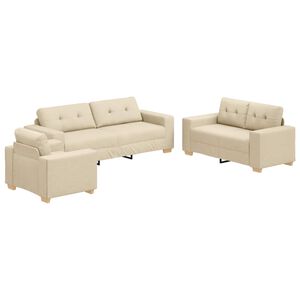 vidaXL Canapea 3 buc. Crem Material textil din in