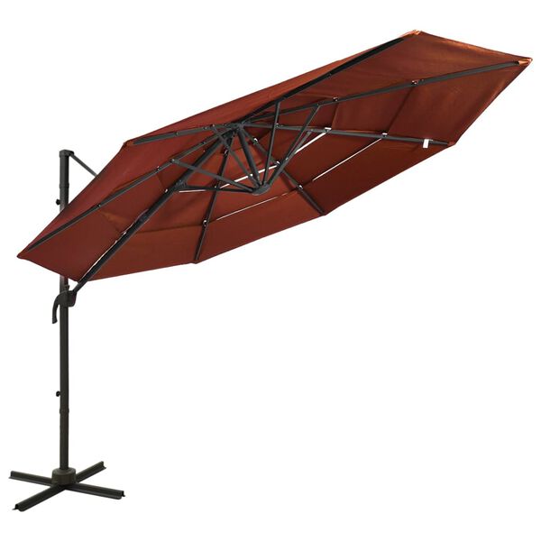 vidaXL Umbrelă de soare cu 4 niveluri, st&acirc;lp aluminiu, cărămiziu 3x3 m
