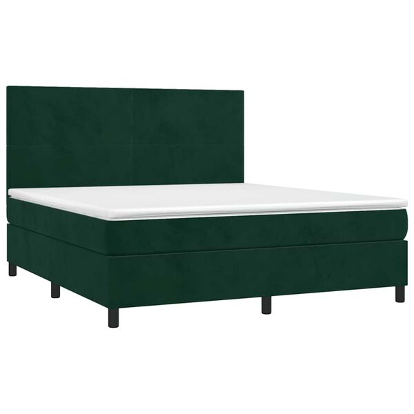 vidaXL Pat box spring cu saltea, verde &icirc;nchis, 160x200 cm, catifea