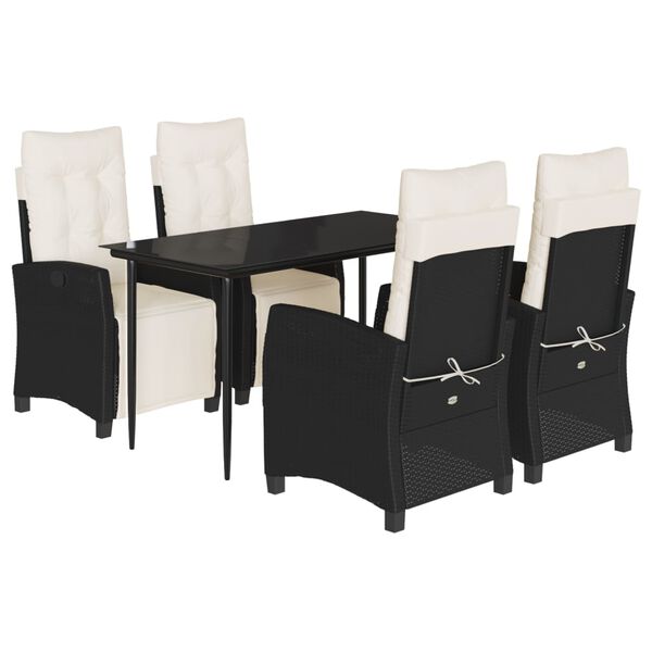 vidaXL Set mobilier de grădină cu perne, 5 piese, negru, poliratan