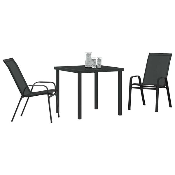vidaXL Set de masă pentru grădină 3 pcs Negru Oțel acoperit cu pulbere