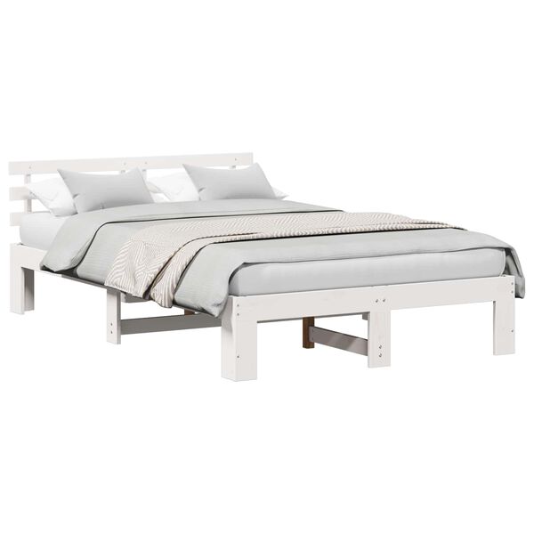 vidaXL Cadru de pat cu headboard Alb 120 x 190 cm Lemn de pin masiv