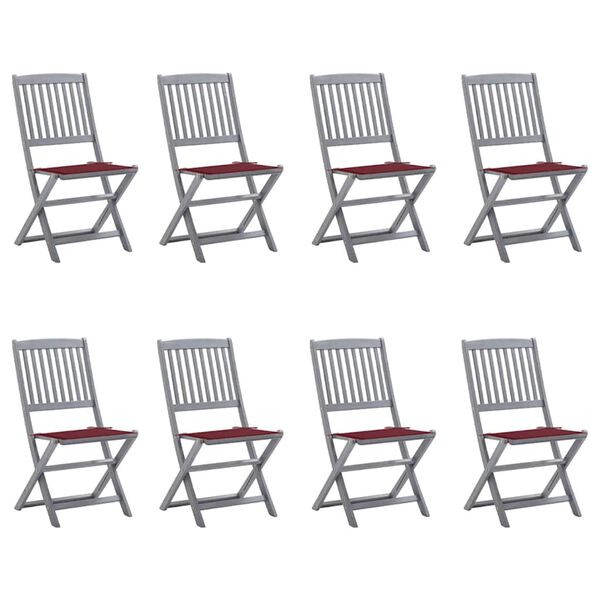 vidaXL Scaune pliabile de exterior cu perne, 8 buc., lemn masiv acacia