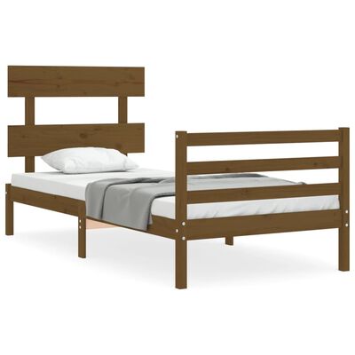 vidaXL Cadru de pat cu tăblie, maro miere, 90x200 cm, lemn masiv