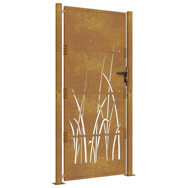 vidaXL Poartă de grădină 100x200 cm, oțel corten, design cu iarbă