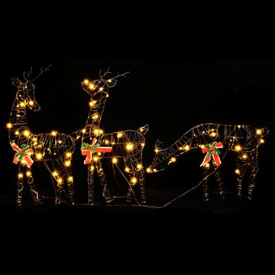 vidaXL Decorațiune Crăciun familie de reni 90 LED-uri albe calde ratan