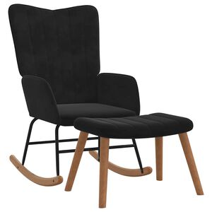 vidaXL Scaun balansoar cu taburet, negru, catifea