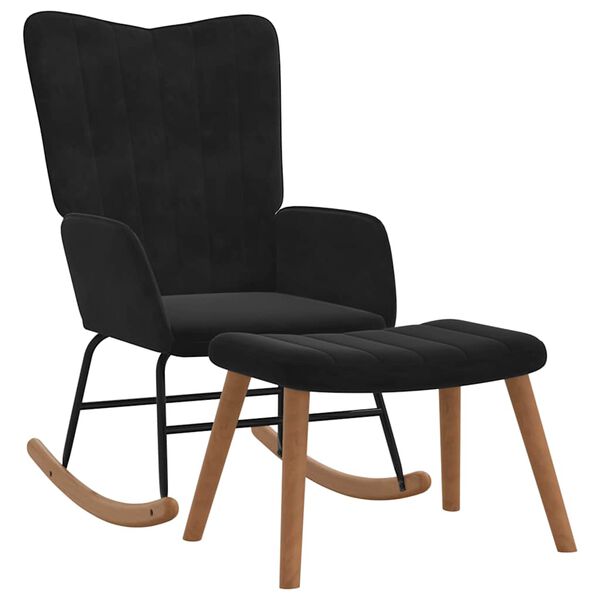 vidaXL Scaun balansoar cu taburet, negru, catifea