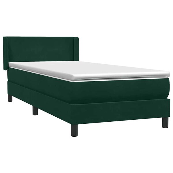 vidaXL Pat box spring cu saltea, verde &icirc;nchis, 80x210 cm, catifea