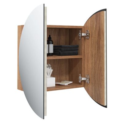 vidaXL Dulap de baie cu oglindă rotundă și LED, stejar, 40x40x17,5 cm