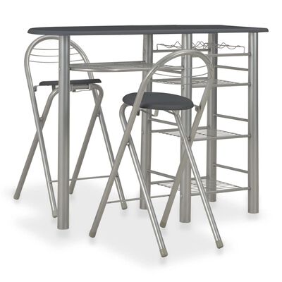 vidaXL Set mobilier de bar, cu rafturi, 3 piese, negru, lemn și oțel