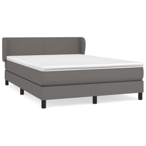 vidaXL Pat box spring cu saltea, gri, 140x190 cm, piele ecologică