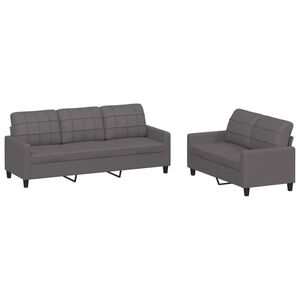 vidaXL Set de canapele cu perne, 2 piese, gri, piele ecologică