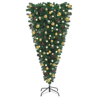 vidaXL Brad Crăciun artificial pre-iluminat inversat, globuri, 180 cm