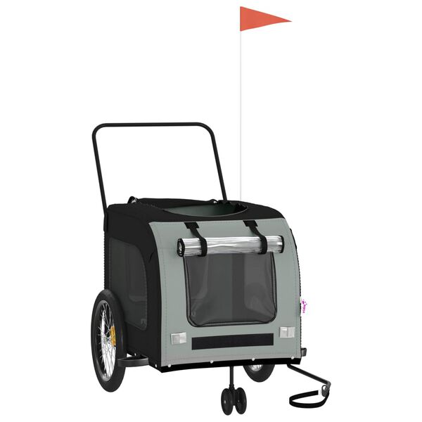 vidaXL Remorcă bicicletă animale companie gri/negru textil oxford/fier