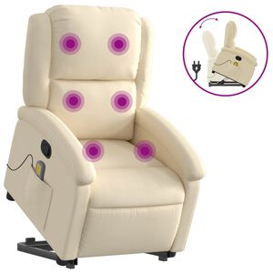 vidaXL Fotoliu masaj rabatabil cu ridicare, crem, material textil