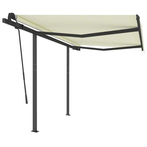vidaXL Copertină retractabilă manual cu st&acirc;lpi, crem, 3,5x2,5 m
