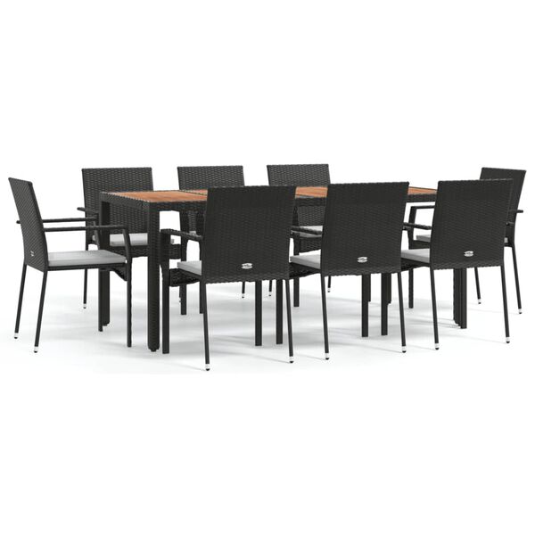 vidaXL Set mobilier de grădină cu perne, 9 piese, negru, poliratan