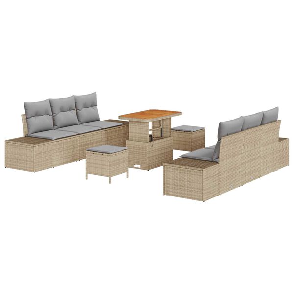 vidaXL Set de canapele pentru grădină cu pernă 9 pcs Bej Rattan poli