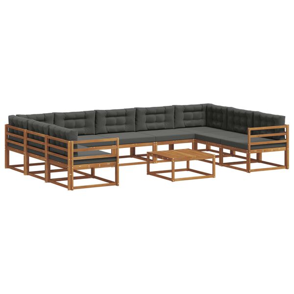 vidaXL Set de canapele de exterior cu pernă 10 pcs Natural și Antracit