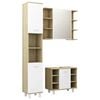 vidaXL Set mobilier baie 3 piese, alb și stejar Sonoma, lemn prelucrat
