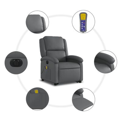 vidaXL Fotoliu masaj rabatabil electric cu ridicare, gri, piele eco