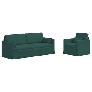 vidaXL Canapea 2 pcs Verde &icirc;nchis