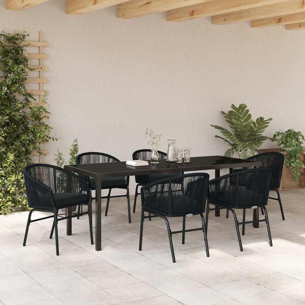vidaXL Set de masă pentru grădină 7 pcs Negru