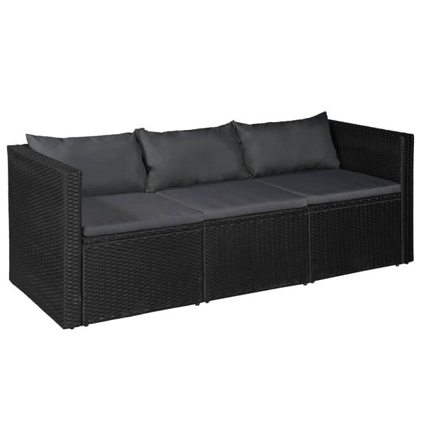 vidaXL Set mobilier de grădină, 4 piese, negru & gri, poliratan