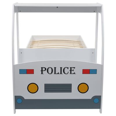 vidaXL Pat copii mașină poliție, saltea cu spumă de memorie 90x200 cm