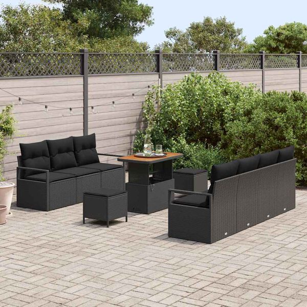 vidaXL Set de canapele pentru grădină 10 pcs Negru Rattan poli