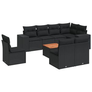vidaXL Set mobilier de grădină cu perne, 9 piese, negru, poliratan