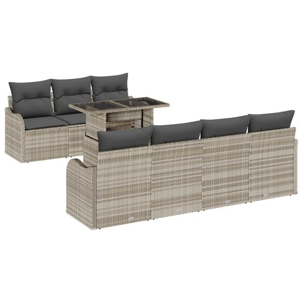 vidaXL Set de canapele pentru grădină 8 pcs Gri deschis Rattan poli