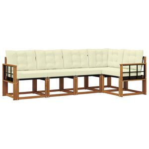 vidaXL Set de canapele de exterior cu pernă 5 pcs Natural și Crem