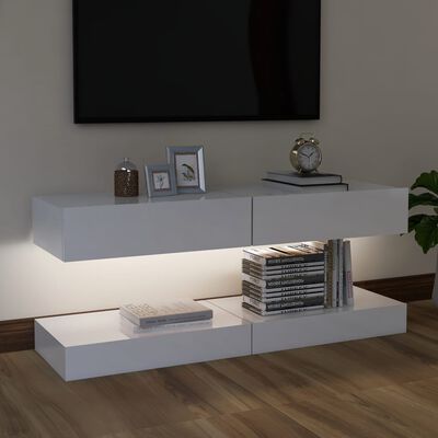 vidaXL Comode TV cu lumini LED, 2 buc., alb extralucios, 60x35 cm
