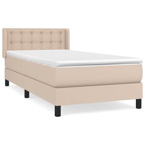 vidaXL Pat box spring cu saltea, cappuccino, 80x200 cm piele ecologică