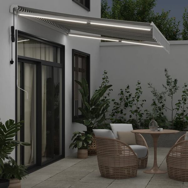 vidaXL Copertină retractabilă automat cu LED, antracit/alb, 350x250 cm