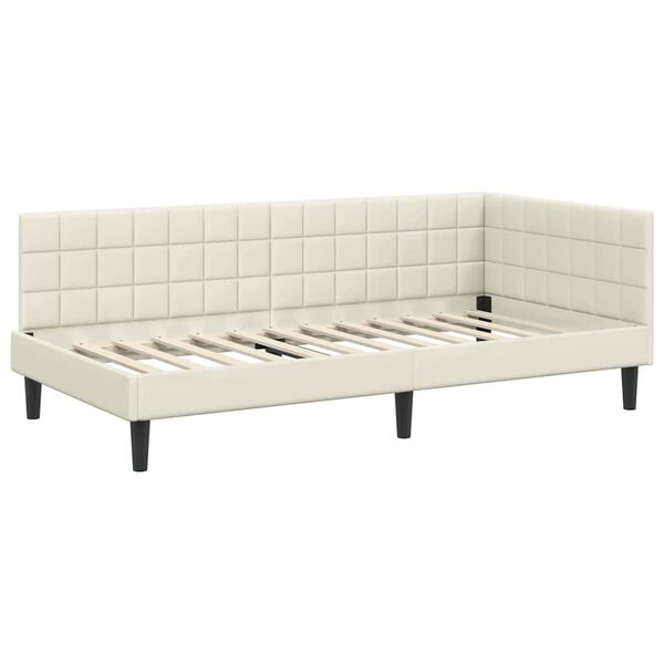 vidaXL Cadru de pat colțar cu headboard Crem 90 cm x 190 cm Catifea